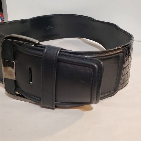 Carlisle Belt Black Embossed 3" Wide Leather Croc Pattern Sz M 34"-36" USA made - Picture 5 of 9